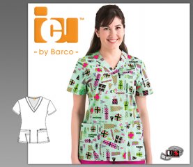 ICU Barco Uniforms Holiday Cheer Women's Detail V-Neck Print Top