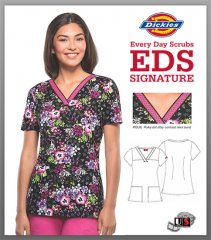 Dickies EDS Printed Polka Dot Posies V-Neck Top