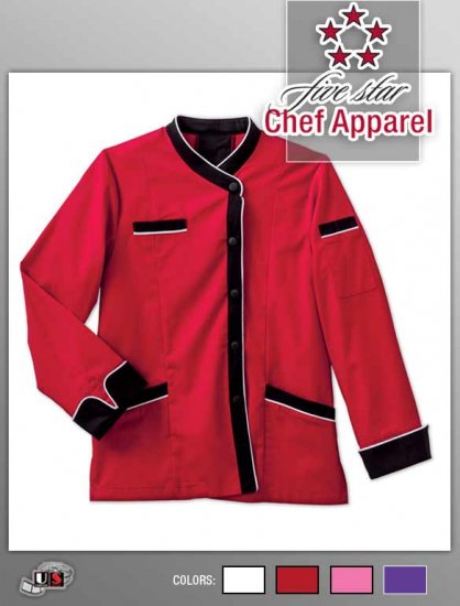 Five Star Chef Apparel Ladies Long Sleeve Executive Coat - Red - Click Image to Close