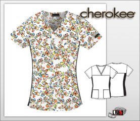 Cherokee Printed Room to Bloom V-Neck Knit Panel Top