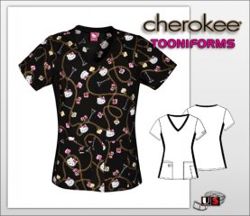 Cherokee Tooniforms Hello Kitty Charmed V-Neck Knit Panel Top
