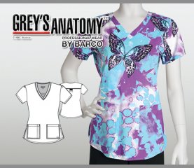 Greys Anatomy Sanctuary 2 Pocket V-Neck Printed Top - SNY