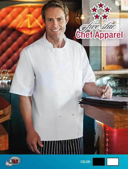 Five Star Short Sleeve Chef Uniform Jacket - White - Click Image to Close