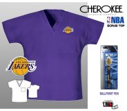 NBA Lakers 1 Pckt Unisex V-Neck Scrub Top and NBA Ballpen