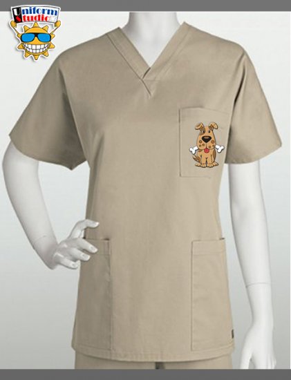 Uniform Studio Unisex V-Neck Top Dog Khaki - Click Image to Close