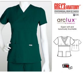 Grey's Anatomy 3 - Pocket Mock Wrap Scrub Top Hunter