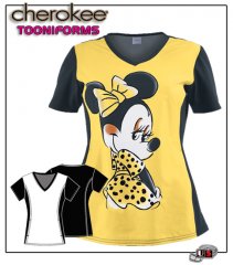 Cherokee Tooniforms Adorable Minnie V-Neck Knit Panel Top