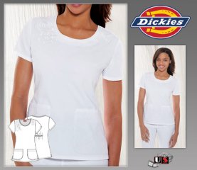 Dickies Fashion Solids Round Neck Embroidered Scrub Top