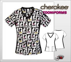 Cherokee Tooniforms Electric Mickey V-Neck Knit Panel Top