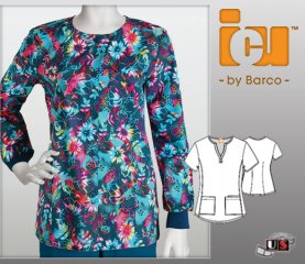 ICU Barco Krista Printed Top 2 Pocket Round Neck Button Front