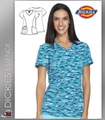 Dickies Essence Womens Camo Get Back in Line Turquoise V-Neck