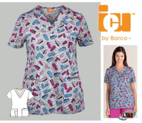 ICU Barco Uniforms Flip Flop Women's Detail V-Neck Print Top