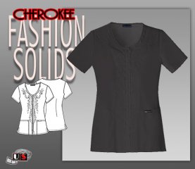 Cherokee Fashion Solids V-Neck Embroidered Top In Black