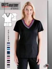 Grey's Anatomy Active 3 Pocket Colorblock V-Neck Top