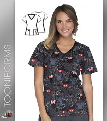 Cherokee Tooniforms Buttons and Bows Women's V-Neck Top