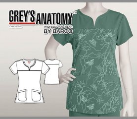 Greys Anatomy Arclux w/4-Way Stretch 2 Pcket Noch Neck - Sage