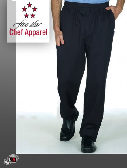 18100-BLACK Five Star Pull-On Chef Pant - Click Image to Close