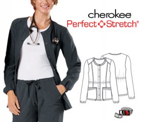 Cherokee Perfect Stretch Scrub Uniform Snap Front Warm-up Jacket