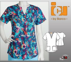 ICU Barco Krista Printed Top 3 Pocket Mock Placket