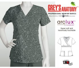 Grey' s Anatomy Athena 3 Pocket Mock Wrap Scrub Top - Olive