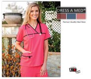 Dress A Med Solid V-Neck Top Nursing Scrub Set - Watermelon