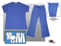 Solid Mock Wrap Scrub Set with Embroidered Design - Ceil Blue