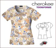 Cherokee Tooniforms Round Neck Pin-Tuck Top in Natural Blue