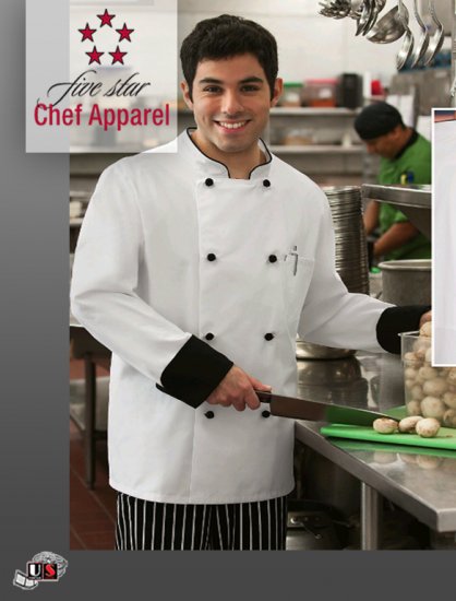 Five Star Unisex Long Sleeve Executive Chef Coat - Click Image to Close