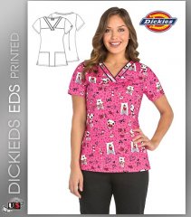 Dickies EDS Love You Beary Much Print Women's V-Neck Scrub Top