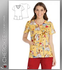 Cherokee Tooniforms Women's V-Neck Top in Together Time