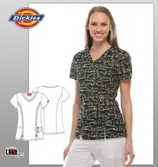 Dickies Xtreme Stretch Printed Doodle Dogs V-Neck Top