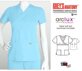 Grey's Anatomy 3 - Pocket Mock Wrap Scrub Top Sky Blue