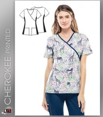 Cherokee Printed Zoo Are You Mock Wrap Knit Panel Top
