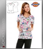 Dickies EDS Women's V-Neck Hoo's Garden Floral Print Scrub Top
