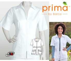 Barco Prima White 4 Pocket Zip Front Collar Top