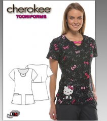 Cherokee Tooniforms Hello Kitty Hello Bows Round Neck Top
