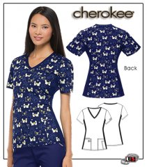 Cherokee Printed Proof Paws-itive V-Neck Knit Panel Top