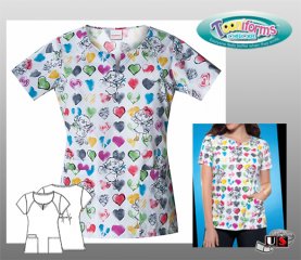 Cherokee Tooniforms Scoop Neck Top - Painted Hearts