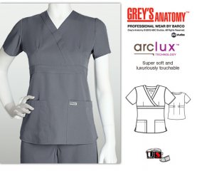 Grey's Anatomy 3 - Pocket Mock Wrap Scrub Top Nickel
