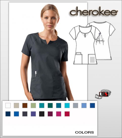 Cherokee Workwear's Solid Round Neck Scrub Top - Click Image to Close