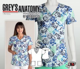 Grey's Anatomy Deja Women's 2 Pkt V-Neck Print Scrub Top