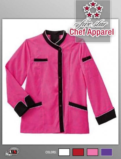 Five Star Chef Apparel Ladies Long Sleeve Executive Coat SPink - Click Image to Close