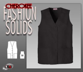 Cherokee Fashion Solids Button Front Vest in Black