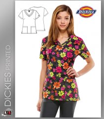 Dickies EDS Women's V-Neck Aloha Floral Print Scrub Top