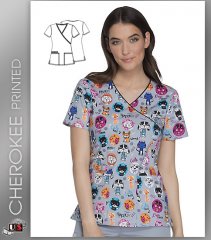 Cherokee Printed From Meow On Women's V-Neck Top