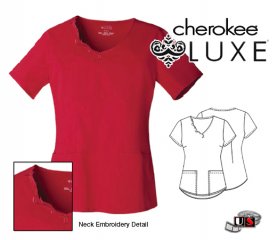 Cherokee LUXE Color Scrub Uniform V-Neck Embroidred Top