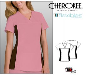 Cherokee Solid Flexibles Tunic V-Neck Top - Chocolate Side Panel