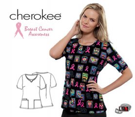 Cherokee I Give a Hoot Printed Round Neck V-Notch Top