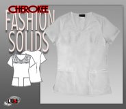 Cherokee Fashion Solids V-Neck Embroidered Top in White