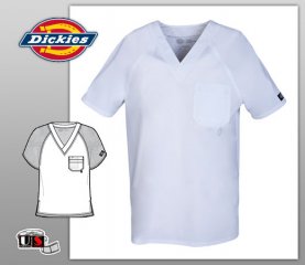 Dickies Men's Double Chest Pocket V-Neck Top in White